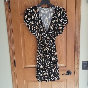 Nine West Black Mini Dress with Tan and Cream Leopard Spots